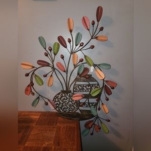 Metal Pottery with leaves and small shelf wall art with holes to hang